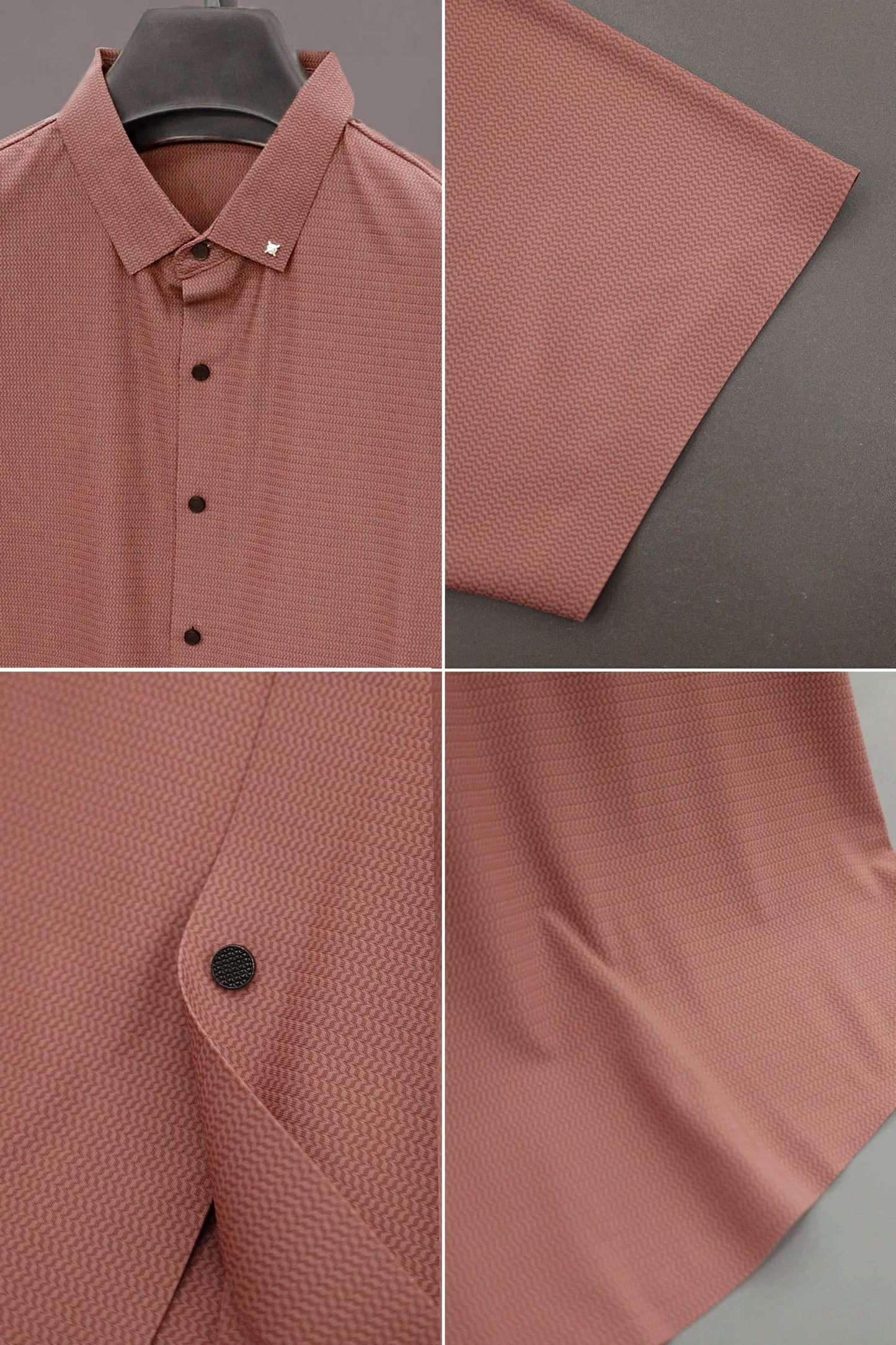 Men's Rust Brown Slim-Fit Short Sleeve Shirt