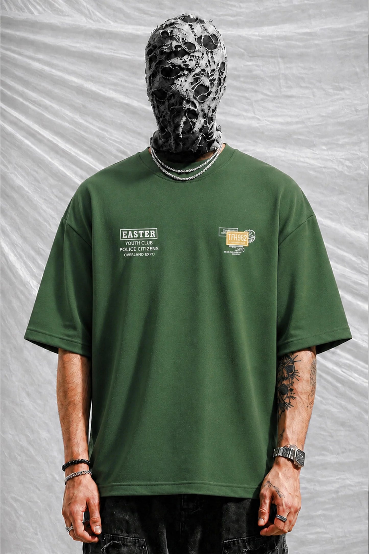 Oversized Olive Green Urban Streetwear Graphic Cotton T-Shirt