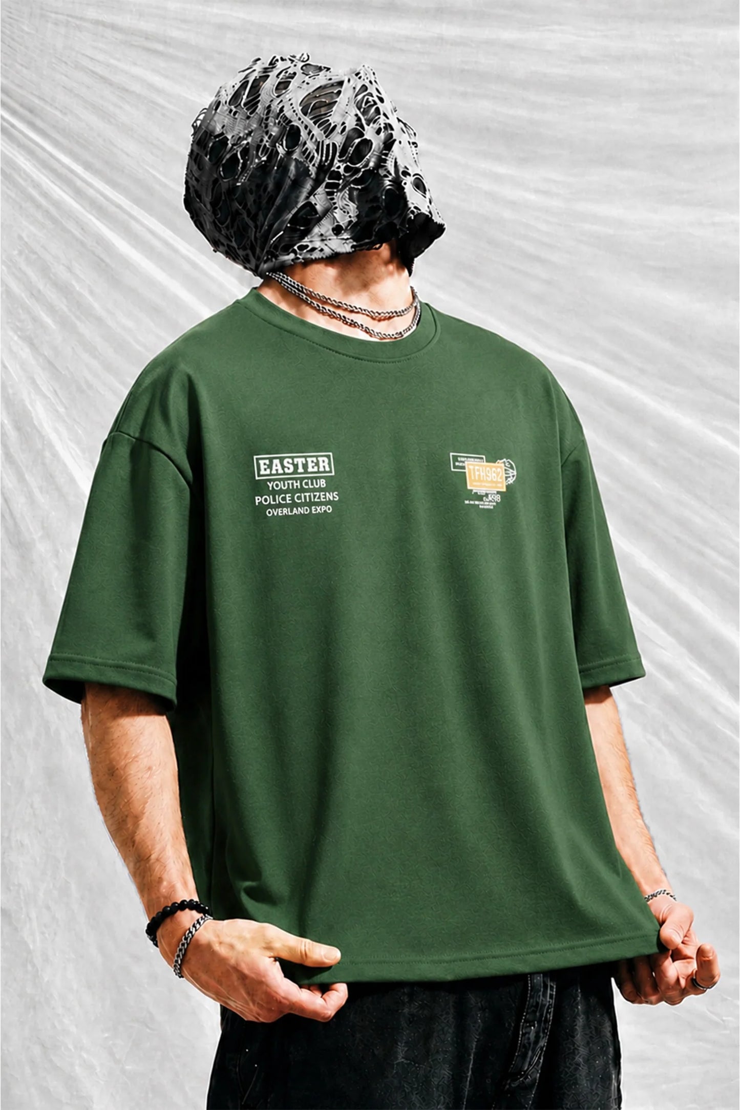 Oversized Olive Green Urban Streetwear Graphic Cotton T-Shirt