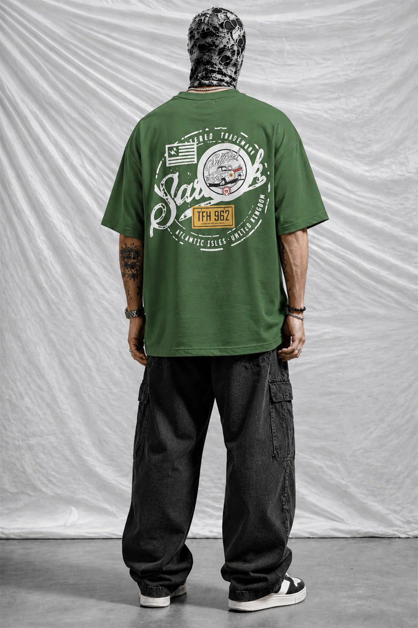 Oversized Olive Green Urban Streetwear Graphic Cotton T-Shirt