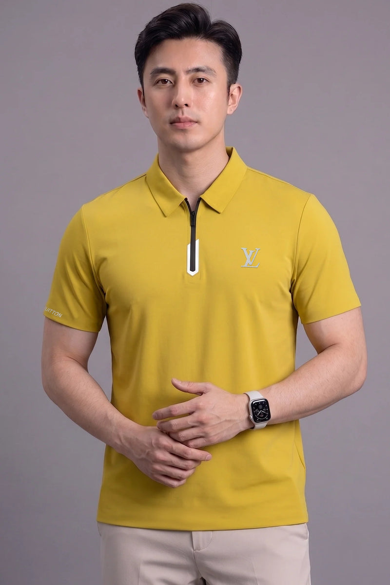 Premium Men's Yellow Quarter Zip Polo Shirt