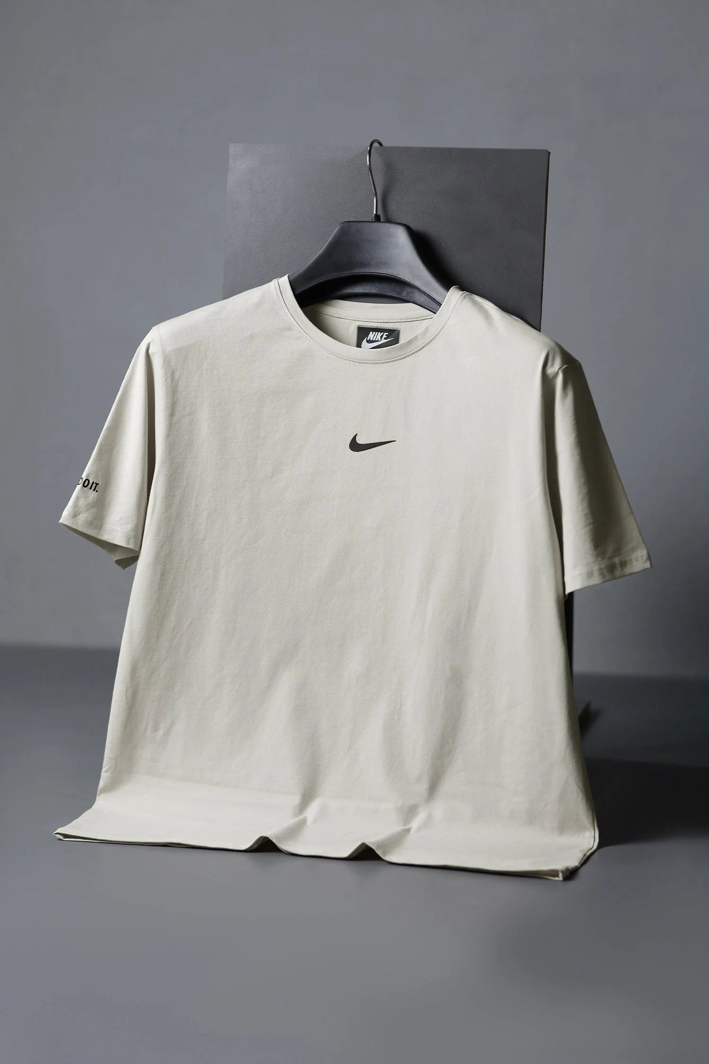 remium Beige Minimal Crew Neck Cotton T-Shirt