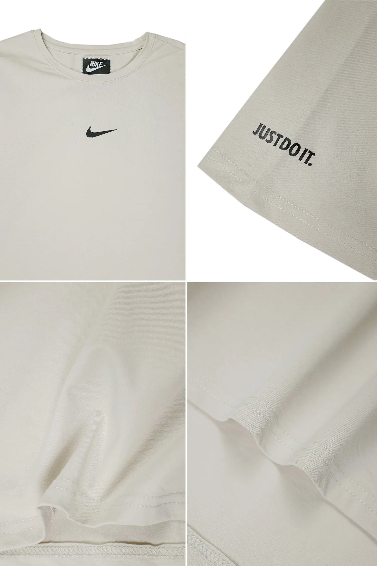 remium Beige Minimal Crew Neck Cotton T-Shirt