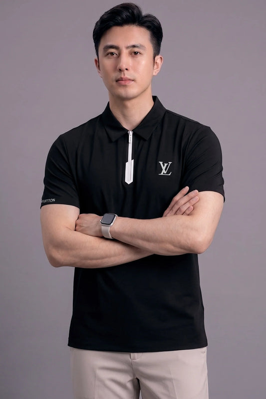 Premium Men's  black Quarter Zip Polo Shirt