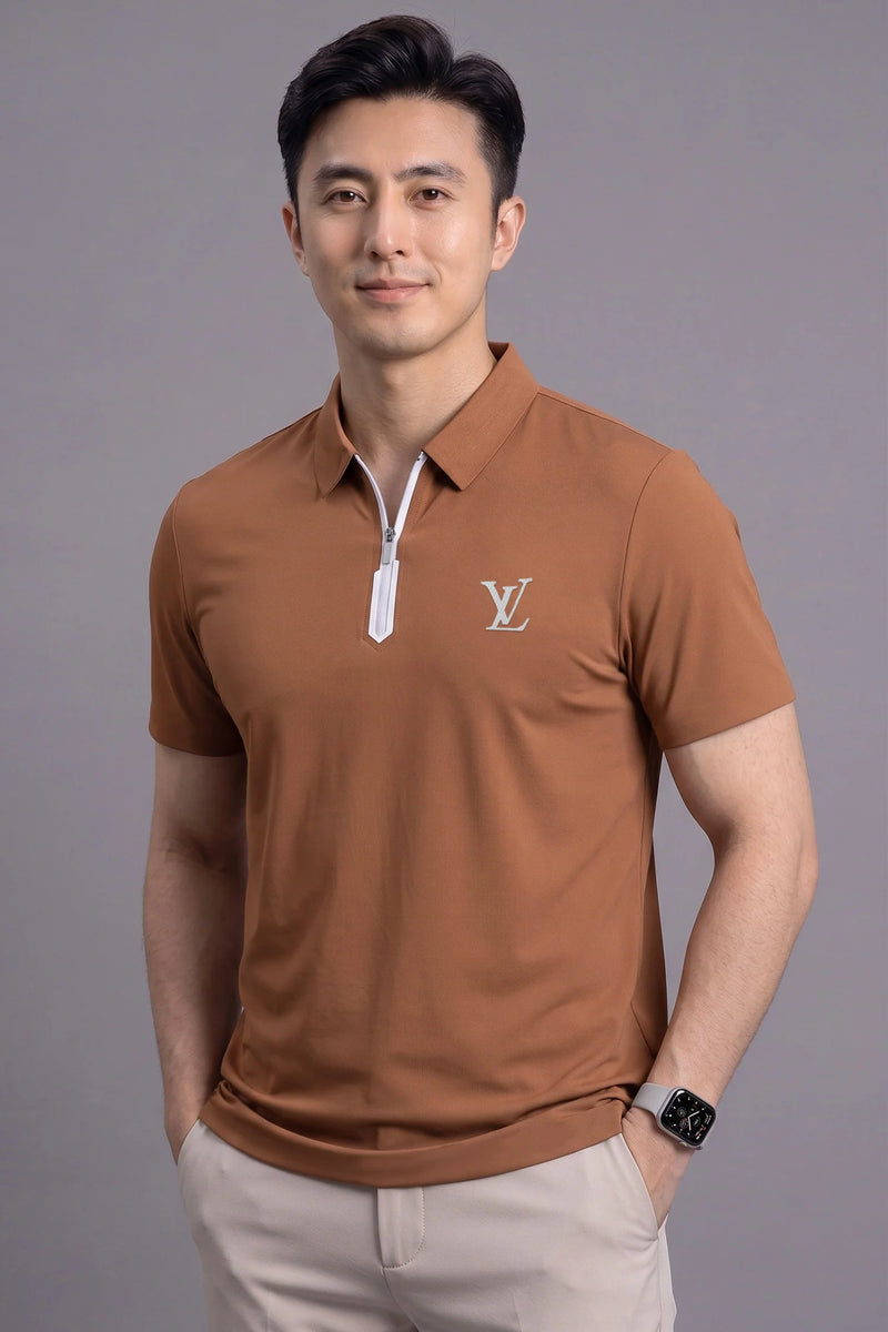 Premium Men's  brown Quarter Zip Polo Shirt