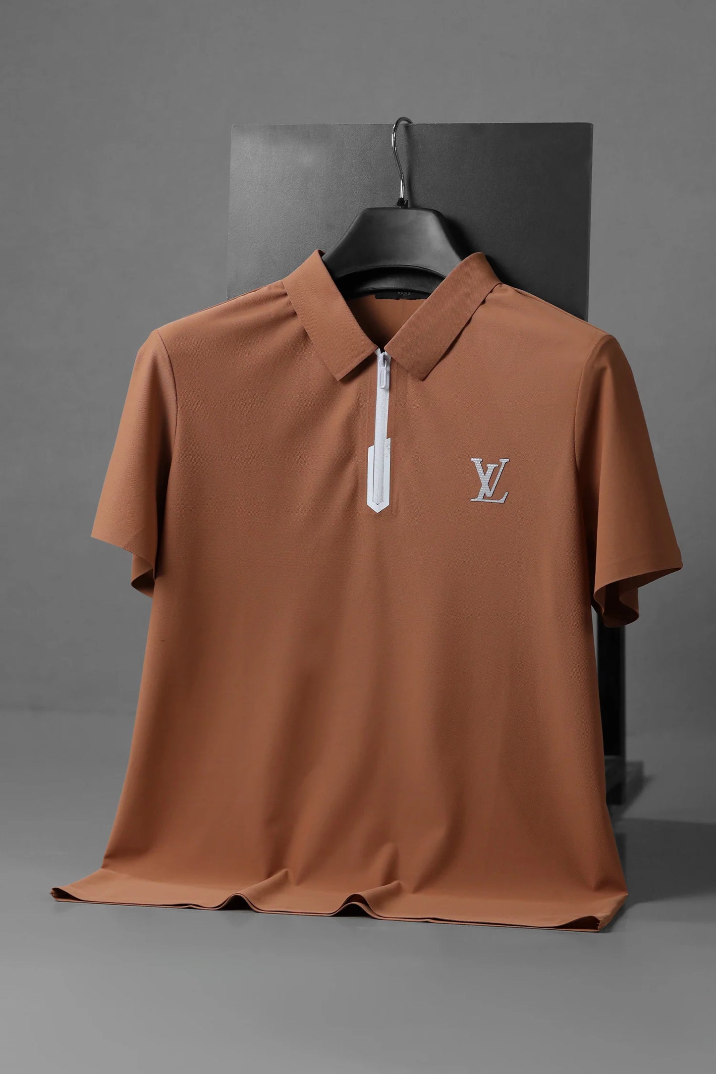 Premium Men's  brown Quarter Zip Polo Shirt