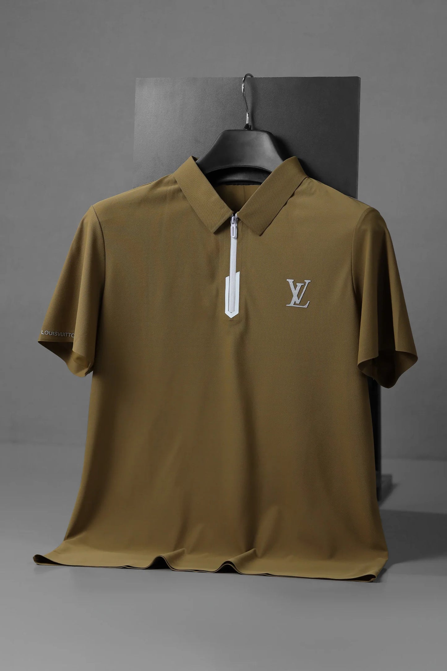 Luxury Olive Green Half Zip Polo Shirt
