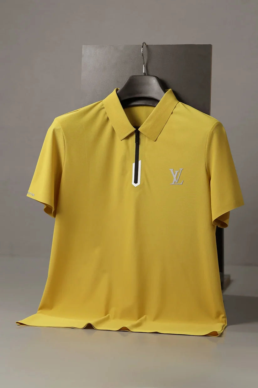 Premium Men's Yellow Quarter Zip Polo Shirt