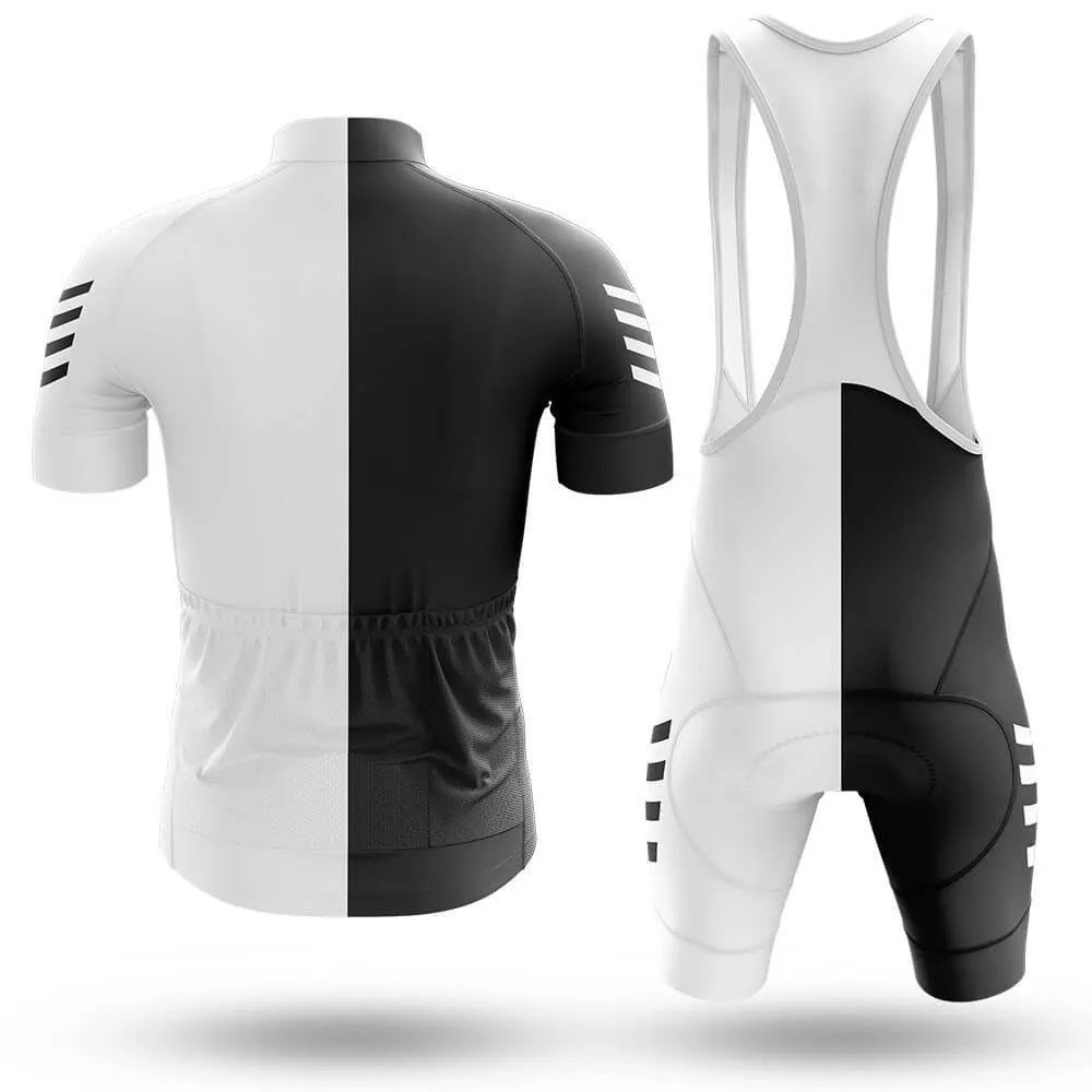 Men's Split Black & White Cycling Jersey and Bib Shorts Set - Image 2