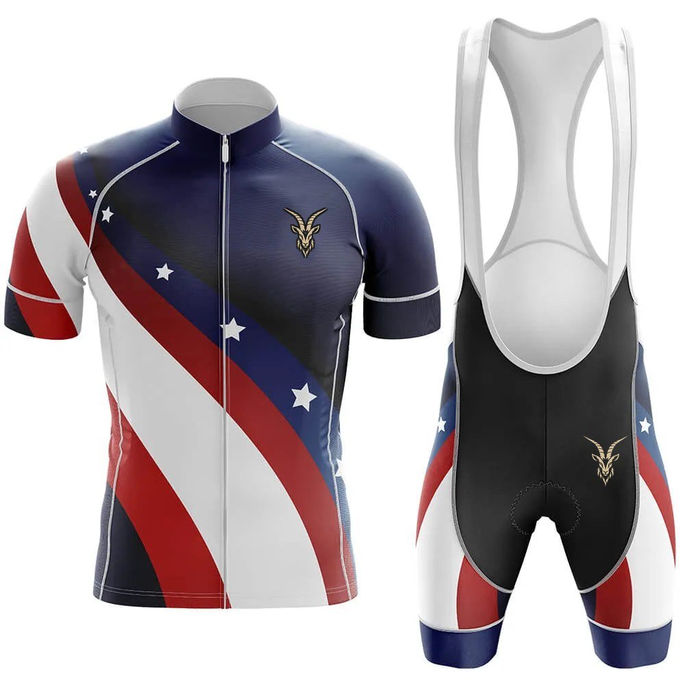 Men's Stars & Stripes Flowing Flag Cycling Jersey and Bib Shorts Set