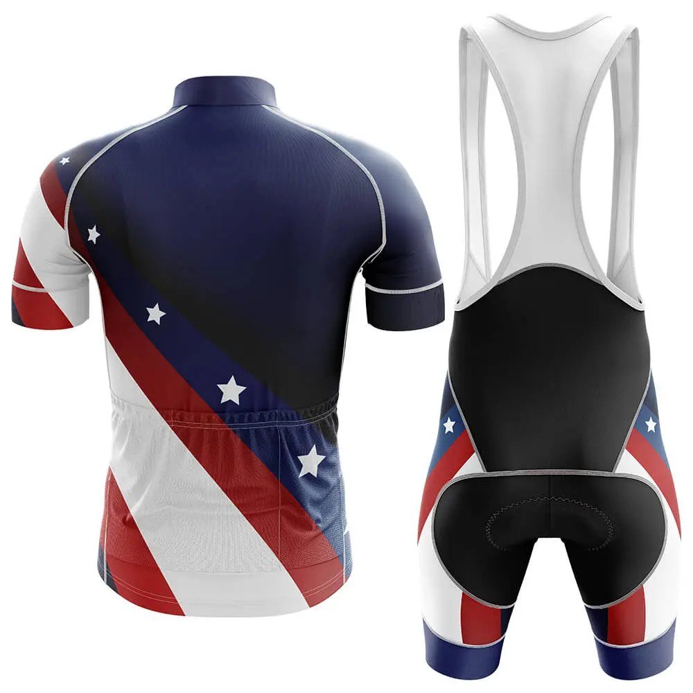 Men's Stars & Stripes Flowing Flag Cycling Jersey and Bib Shorts Set - Image 2
