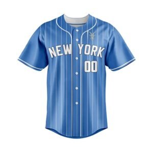 Sky Blue Pinstripe ‘New York’ Custom Baseball Uniform Set (Jersey + Pants)