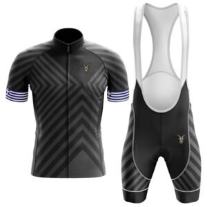Men’s Black Chevron Pattern Cycling Jersey and Bib Shorts Set