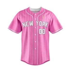 Pink Pinstripe ‘New York’ Custom Baseball Uniform Set (Jersey + Pants)