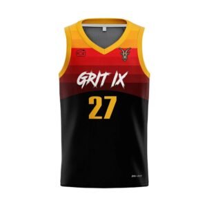 Custom Basketball Uniform Set – Black & Sunset Gradient Stripe