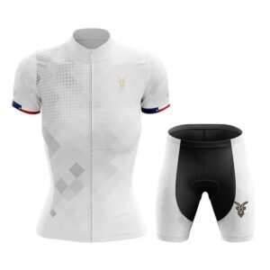 Women’s White Diamond Pattern Cycling Jersey and Shorts Set