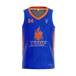 Custom Basketball Uniform Set – Royal Blue & Orange Flame