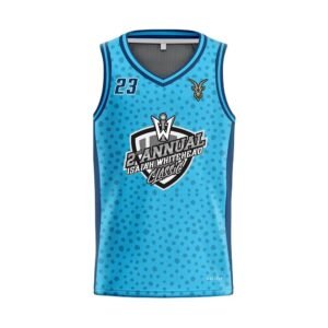 Custom Basketball Uniform Set – Sky Blue Dot Pattern & Navy